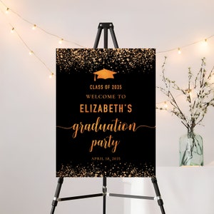 Black and Orange Graduation Party Welcome Sign, Orange & Gold Graduation Decoration, Graduation Decorations, Graduation Party Sign, Minimal