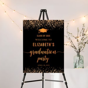 Black and Orange Graduation Party Welcome Sign, Orange & Gold Graduation Decoration, Graduation Decoration, Minimalist Graduation Party Sign