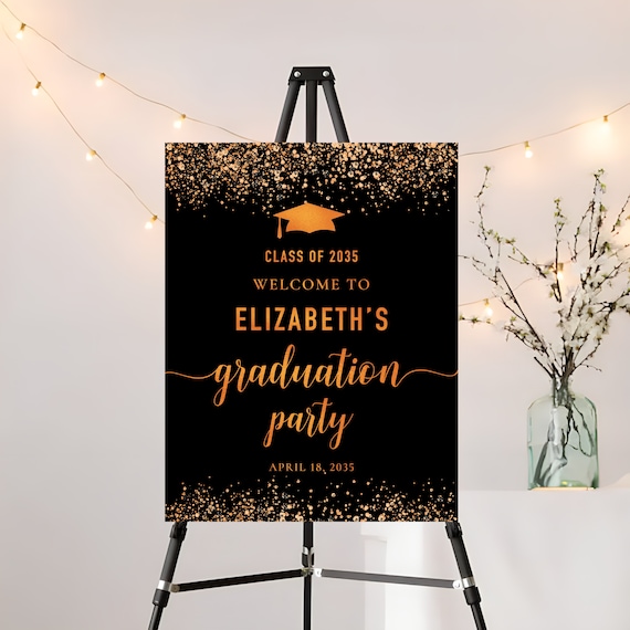 Black and Orange Graduation Party Welcome Sign, Orange & Gold Graduation Decoration, Graduation Decoration, Minimalist Graduation Party Sign