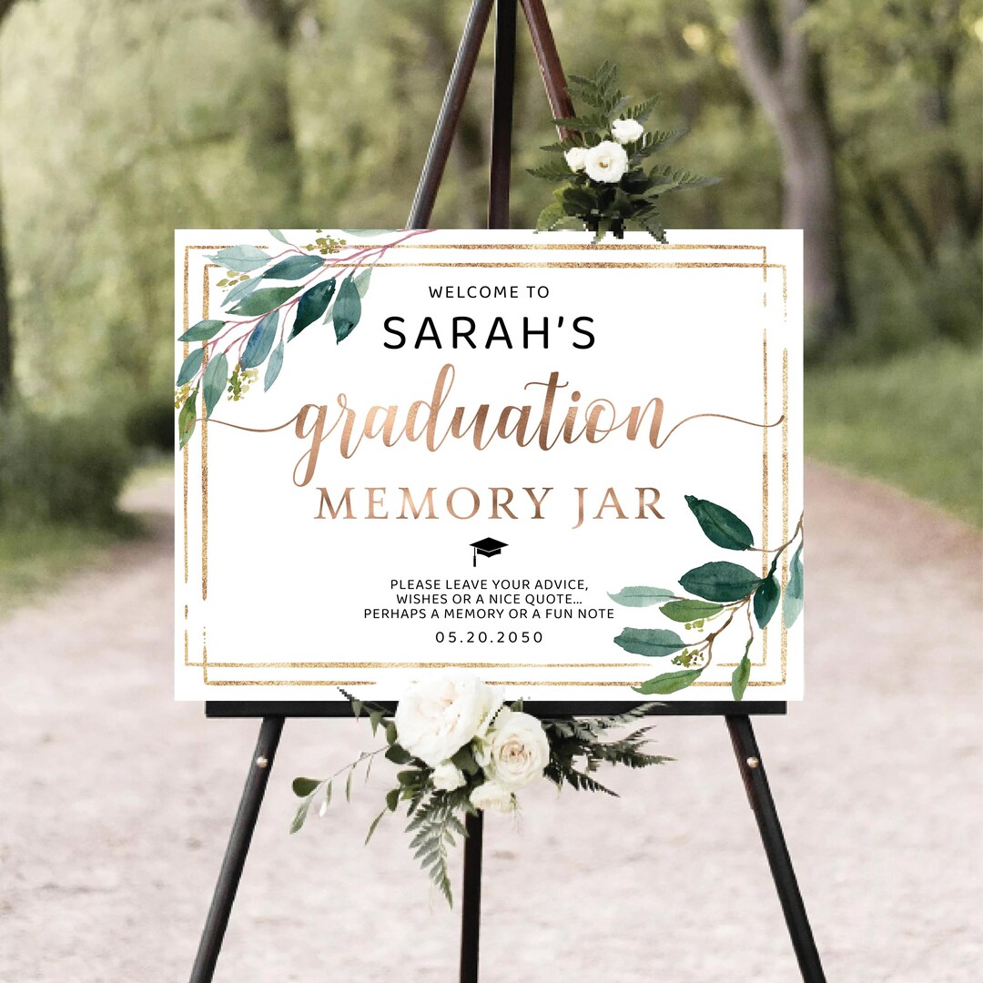 Greenery Graduation Memory Jar Welcome Sign, Graduation Party Sign ...