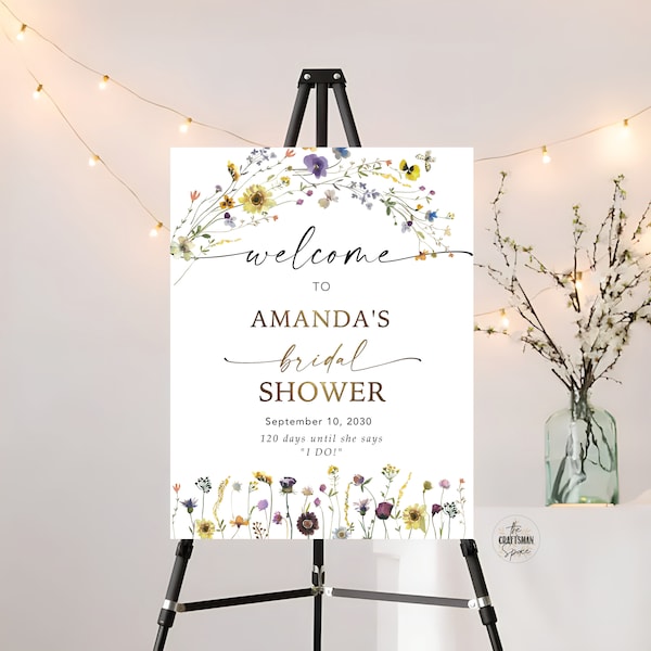 Wildflower Bridal Shower Sign, Colorful floral Bridal Shower, Bridal Shower Decoration, Wildflower Bridal Brunch Sign, Bohemian, SFS1