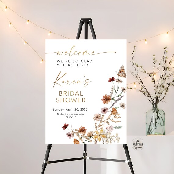 Tiny Floral Bridal Shower Welcome Sign, Wildflower Bridal Shower Sign, Bridal Shower Decorations, Bridal Brunch Sign, Bridal Tea Sign, TIY
