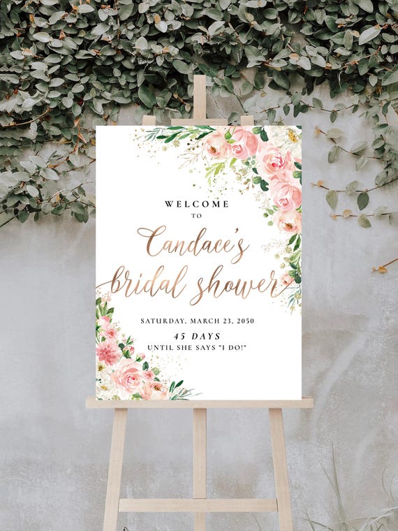 Bridal Shower Welcome Sign, Blush Pink Roses Bridal Shower Decorations, Bridal Brunch Sign, Soft pink Wedding Shower Sign, Eucalyptus, EB1