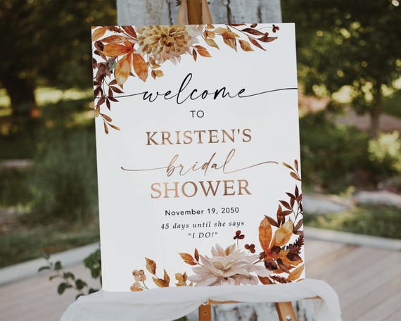 Bridal Shower Welcome Sign, Autumn Wedding Sign, Winter Bridal, Fall in love Bridal Shower Decor, Autumn Decor, Fall Leaves, Bohemian, AG1