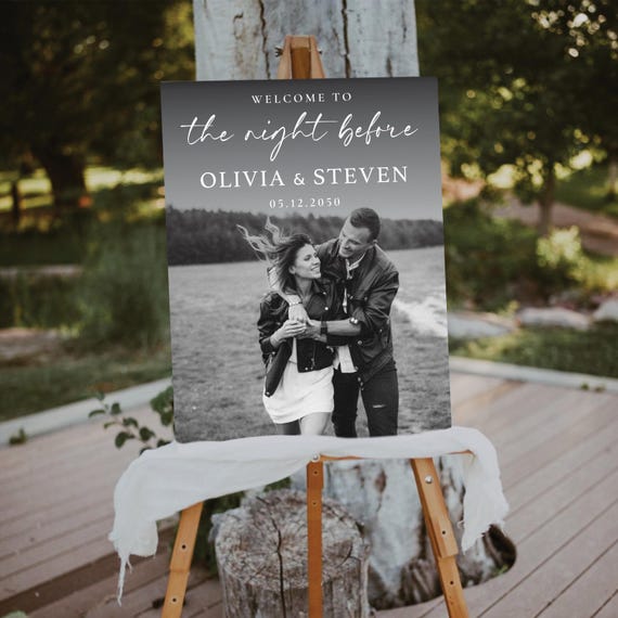 Photo Rehearsal Dinner Welcome Sign, Photo Wedding Sign, Modern Wedding Rehearsal Decor, Minimalist Engagement Sign, The Night Before Sign