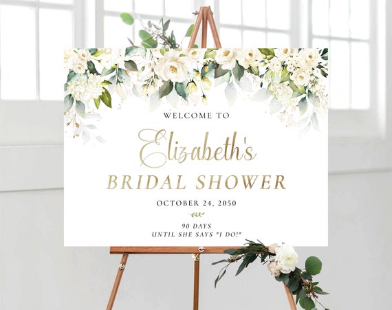 White Roses Bridal Shower Sign, Bridal Shower Decoration, Bridal Brunch Welcome Sign, Custom Design, Winter roses, cream roses, WR3