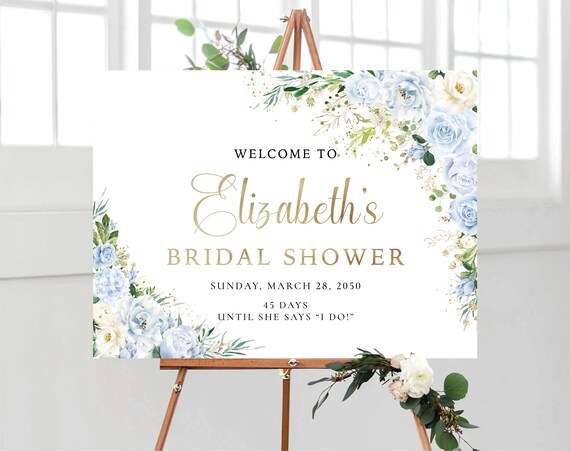 Dusty blue florals Bridal Shower Welcome Sign, Greenery Wedding Shower Decorations, Botanicals Couples Shower Sign, Eucalyptus, Herbal, LB2