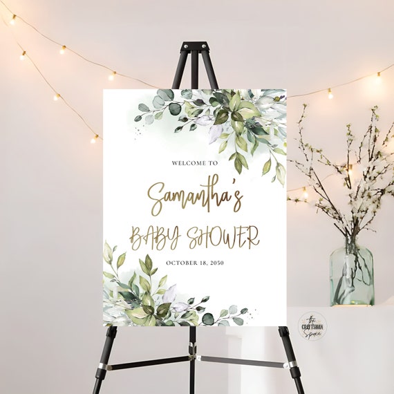 Greenery Baby Shower welcome Sign, Baby shower sign, Greenery Gold, Baby shower decorations, Greenery, Custom Design, Welcome Sign, HB2