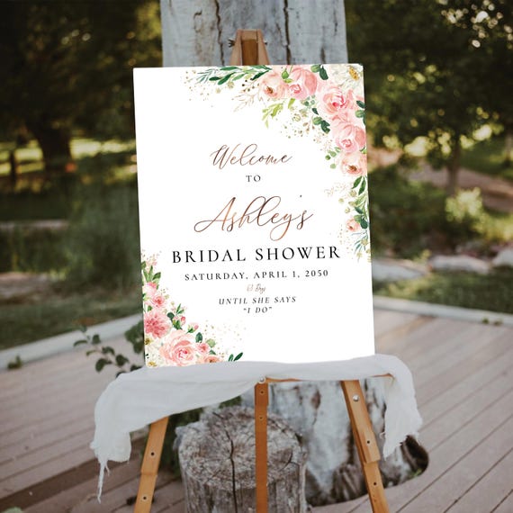 Blush pink roses Bridal Shower Welcome Sign, Soft pink Wedding Shower Decorations, Greenery Shower Poster, Boho bridal brunch, Bohemian, EB1