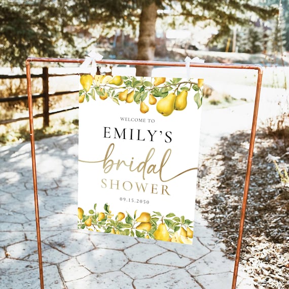 Pear Bridal Shower Welcome Sign, Rustic Pear Bridal Brunch Tea Sign, Elegant Pear Shower Decoration, Green and Gold bridal shower sign, PER