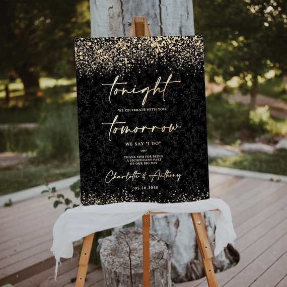 Modern The night before Welcome Sign, Tonight We Celebrate with You Tomorrow We say I do Sign, Minimalist Wedding Decoration, Rehearsal Sign