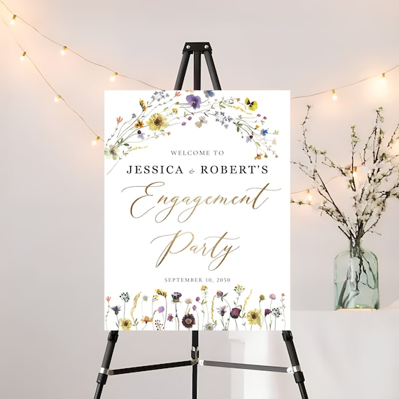 Wildflower Engagement welcome sign, We are engaged sign, Engagement party Decor, Wedding welcome sign, Rustic Engagement Decor, SFS1