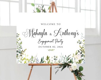 Signo de bienvenida de compromiso de vegetación, signo de fiesta de compromiso, signo de compromiso, decoración de fiesta de vegetación, eucalipto, hierbas, HB4