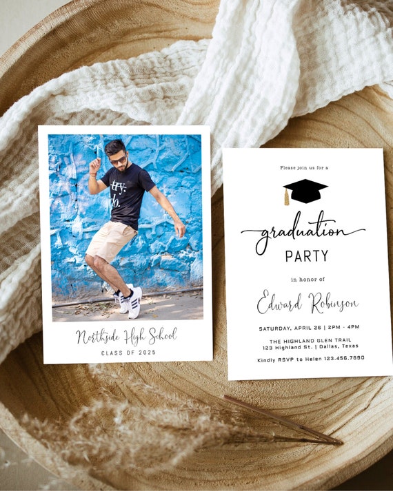 Graduation Party with Multiple Photos Invitation, Photo Graduation Announcement, Minimalist Graduation Announcement,Modern Grad Party Invite