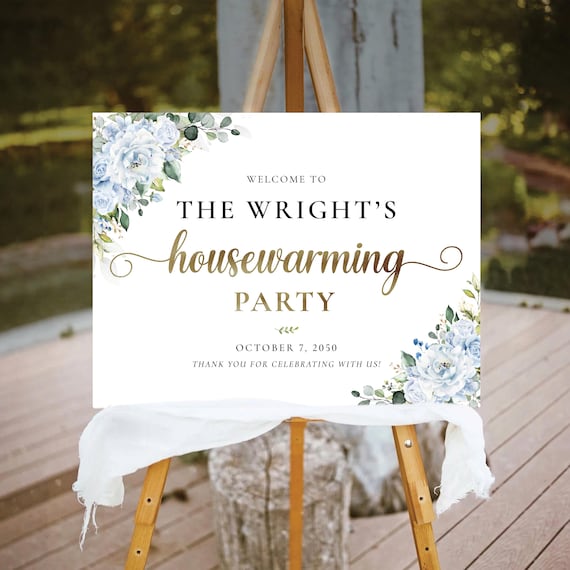 Dusty Blue Housewarming Party Welcome Sign Template, Printable New Home Party, Elegant New House Sign, Editable Modern Housewarming Sign