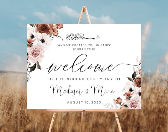 Silk Floral Nikkah Wedding Welcome sign, Nikkah sign, Nikkah Ceremony Decorations, Islamic marriage ceremony, Nikkah Ceremony Decor, SFL1