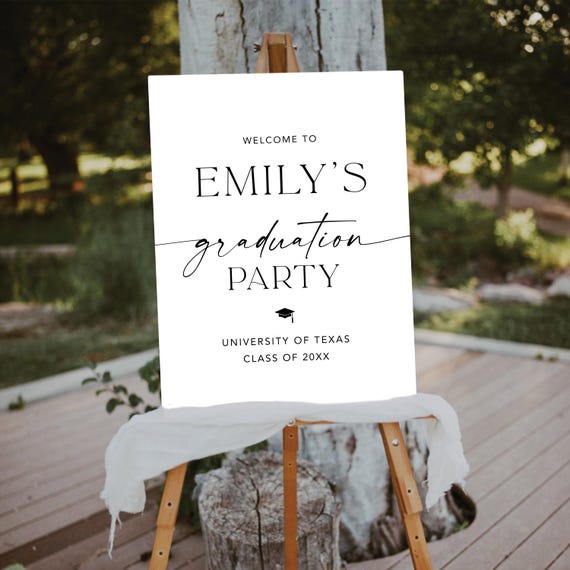 Modern Graduation Party Welcome Sign, Elegant Grad Celebration Decor (Digital Printable)