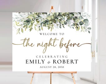 Greenery The night before Sign, Wedding Rehearsal Dinner Sign, Wedding Rehearsal Decoration, Botanicals Wedding Sign, Eucalyptus, Herbal,HB1