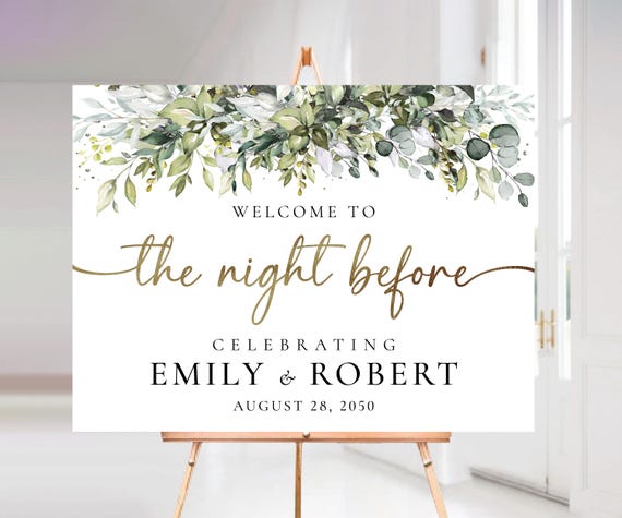 Greenery The night before Sign, Wedding Rehearsal Dinner Sign, Wedding Rehearsal Decoration, Botanicals Wedding Sign, Eucalyptus, Herbal,HB1