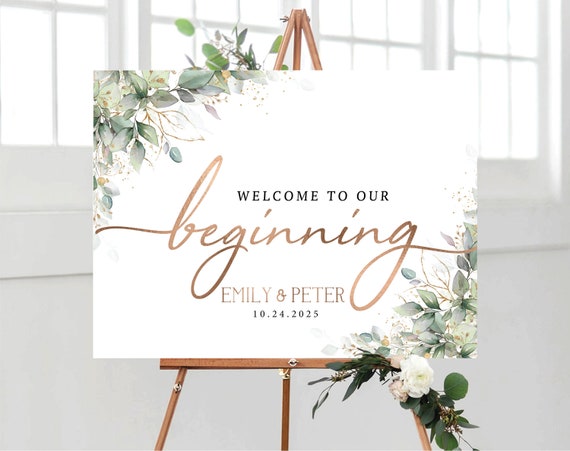 Greenery Wedding Welcome Sign, Botanicals Wedding Rehearsal Decoration, Modern Wedding Poster, Rustic Wedding Sign, Eucalyptus, Herbal, HB3