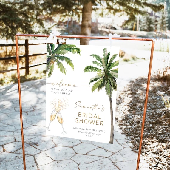 Palm Tree Bridal Shower Welcome Sign, Tropical Sage Wedding Decor Sign, Boho Green Destination Beach Large Sign, Destination Wedding, PT1