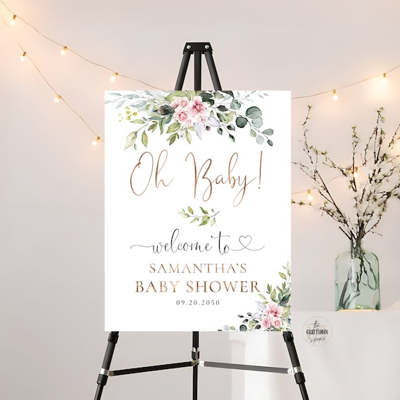 Blush pink roses Baby Shower welcome Sign, Baby shower welcome sign, Greenery Gold, Baby shower decorations, Custom Design, Welcome Sign