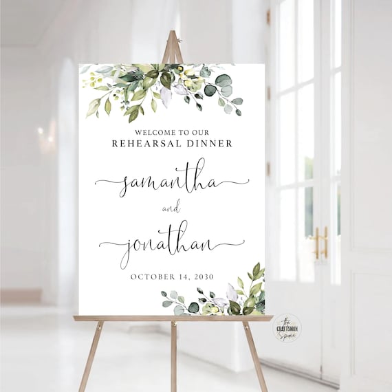 Greenery Rehearsal Dinner Welcome Sign, The Night Before Sign, Rehearsal Dinner Sign, Wedding Rehearsal Sign, Wedding Decor, Eucalyptus, HB2