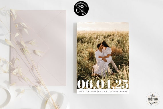 Modern Minimal Photo Save the Date Editable Template, Printable Save The Date, Minimalist Save Our Date, Editable, Corjl