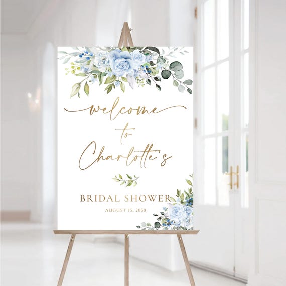 Dusty blue florals Bridal Shower Welcome Sign, Greenery Wedding Shower Decorations, Botanicals Couples Shower Sign, Eucalyptus, Herbal, LB4