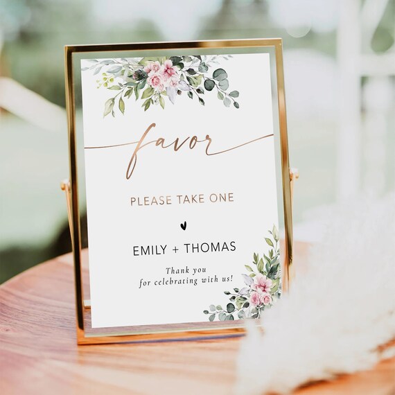 Blush Pink Greenery Favors Sign, Modern Wedding Favor Sign, Please Take a Favor, Sweet Treat Baby Shower, Bridal Shower Please Take 1, BG1