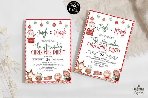 Christmas Party Invitation, Kids Christmas House Party Invitation Template, Holiday Party Invitation, 100% Editable, Corjl