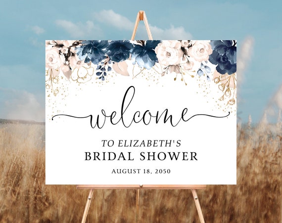 Navy Blue and Dusty Rose Bridal Shower Welcome Sign, Bridal Shower Decoration, Bridal Brunch Welcome Sign, Bridal Tea Sign, Printable, NB2