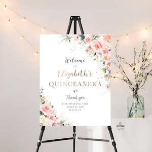 Blush pink Quinceañera Welcome Sign, Quinceanera Sign, Quinceanera Decorations, 15th Birthday Sign, Baby shower sign, Sweet 16 sign, EB2
