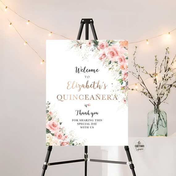 Blush pink Quinceañera Welcome Sign, Quinceanera Sign, Quinceanera Decorations, 15th Birthday Sign, Baby shower sign, Sweet 16 sign, EB2