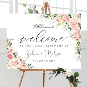Blush pink roses Nikkah Wedding Welcome sign, Nikkah Wedding Sign, Nikkah Ceremony Decor, Islamic marriage ceremony, Nikkah Decorations, EB1