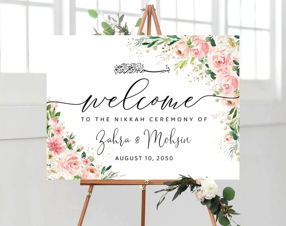 Blush pink roses Nikkah Wedding Welcome sign, Nikkah Wedding Sign, Nikkah Ceremony Decor, Islamic marriage ceremony, Nikkah Decorations, EB1