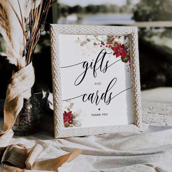 Poinsettia Cards and Gifts Sign, Wedding, Baby, Bridal Shower Decor (Digital Printable)