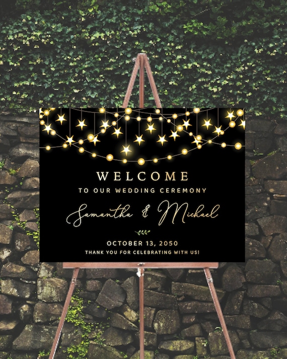 Black and Gold Wedding welcome sign, Minimal Wedding Welcome  sign, Wedding Ceremony, Unique Wedding Sign, Wedding Reception, Decorations