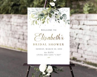 Greenery Bridal Shower Welcome Sign, Botanicals Wedding Shower Decorations, Bridal Brunch Poster, Bridal Tea Sign, Eucalyptus, Herbal, HB2