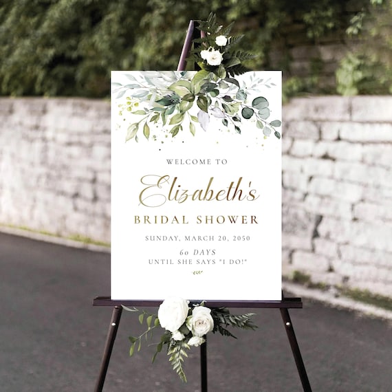 Greenery Bridal Shower Welcome Sign, Botanicals Wedding Shower Decorations, Bridal Brunch Poster, Bridal Tea Sign, Eucalyptus, Herbal, HB2