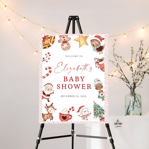 Christmas Baby Shower Welcome Sign, Santa Baby Shower Welcome Sign, Baby Shower Decorations, Winter Baby Shower Welcome Sign