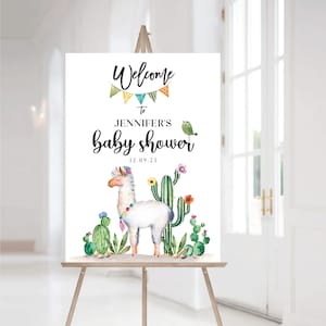 Lama und Kaktus-Babyparty-Willkommensschild, Lama-Kaktus-Thema, Sukkulant, Kakteen, Wüste, Lama-Mama-Fiesta-Baby-Brunch-Schild, LC1