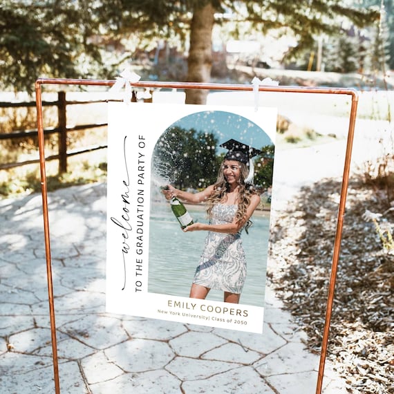 Graduation with photo Welcome Sign, Photo Graduation Poster, Gold Glitter, Graduation Decorations, Graduation Party Poster, Grad Party Sign