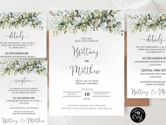 Greenery wedding bundle Invitation corjl, Eucalyptus Wedding invite, Greenery Wedding Stationery Bundle, Eucalyptus, Editable, Corjl, HB5