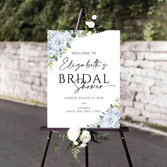 PRINTED OR DIGITAL Dusty Blue Bridal Shower Welcome Sign, Foam Board, Poster, Eucalyptus, Greenery Wedding Shower Decorations, Herbal, LB5