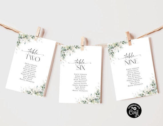 Greenery Wedding Seating Chart Cards Template, Hanging Seating Board, Seating Plan, Table Seating Chart, Eucalyptus Card template, HB3
