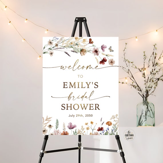 Tiny Florall Bridal Shower Welcome Sign, Wildflower Bridal Shower Sign, Bridal Shower Decorations, Bridal Brunch Sign, Bridal Tea Sign, TIY