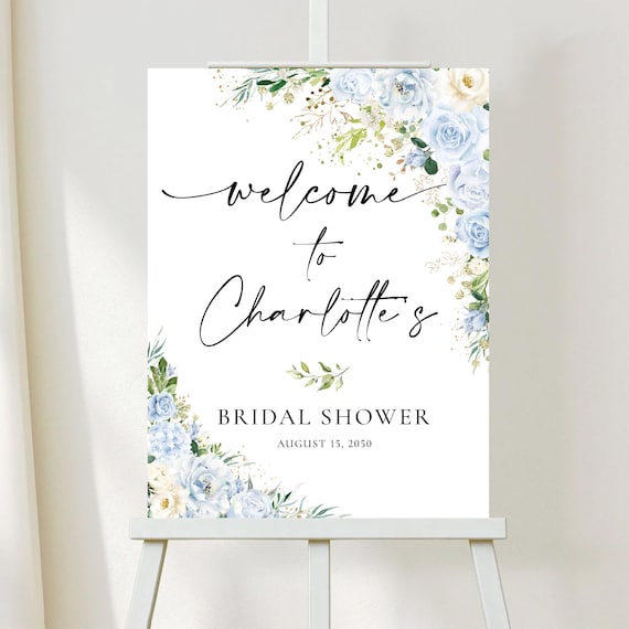 PRINTED OR DIGITAL Dusty Blue Bridal Shower Welcome Sign, Foam Board, Poster, Eucalyptus, Greenery Wedding Shower Decorations, Herbal, LB2