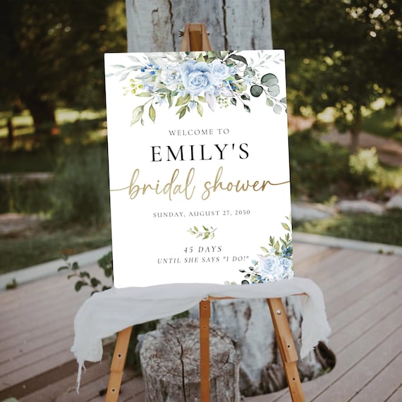 Dusty blue florals Bridal Shower Welcome Sign, Greenery Wedding Shower Decorations, Botanicals Couples Shower Sign, Eucalyptus, Herbal, LB4