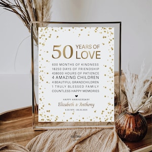 50 Years of Love Sign, 50th Anniversary Gift, Gold 50th Wedding Anniversary Sign, 50 Years, Personalized Gift for Grandparents